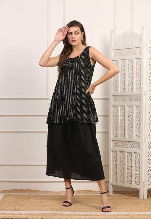 Mini Abito a Pois Bianchi in Cotone Nero