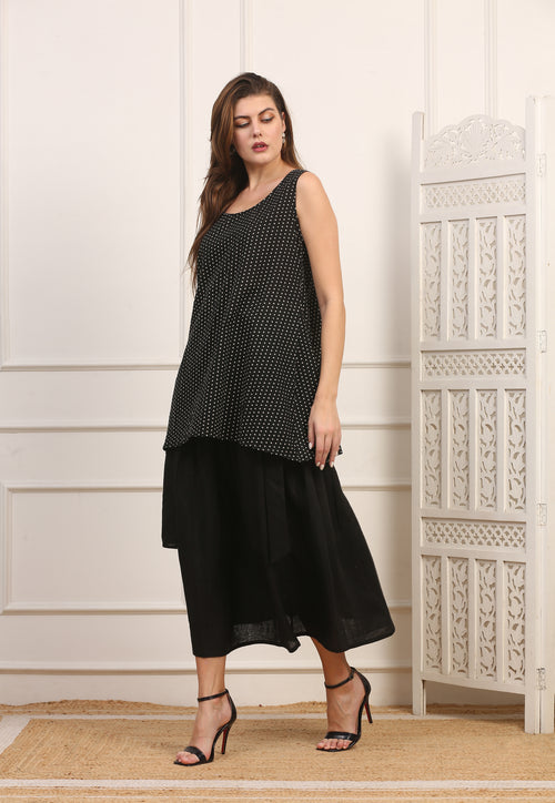 Mini Abito a Pois Bianchi in Cotone Nero