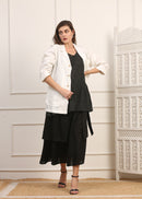 Giacca Lunga in Lino Bianco con Tasche Applicate