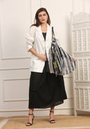 Giacca Lunga in Lino Bianco con Tasche Applicate