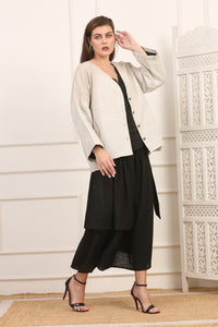 Giacca in Lino Beige con Scollo a V