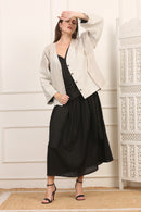 Giacca in Lino Beige con Scollo a V