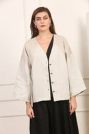 Giacca in Lino Beige con Scollo a V