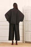 Camicia Lino Cotone Nero con Impunture Bianche