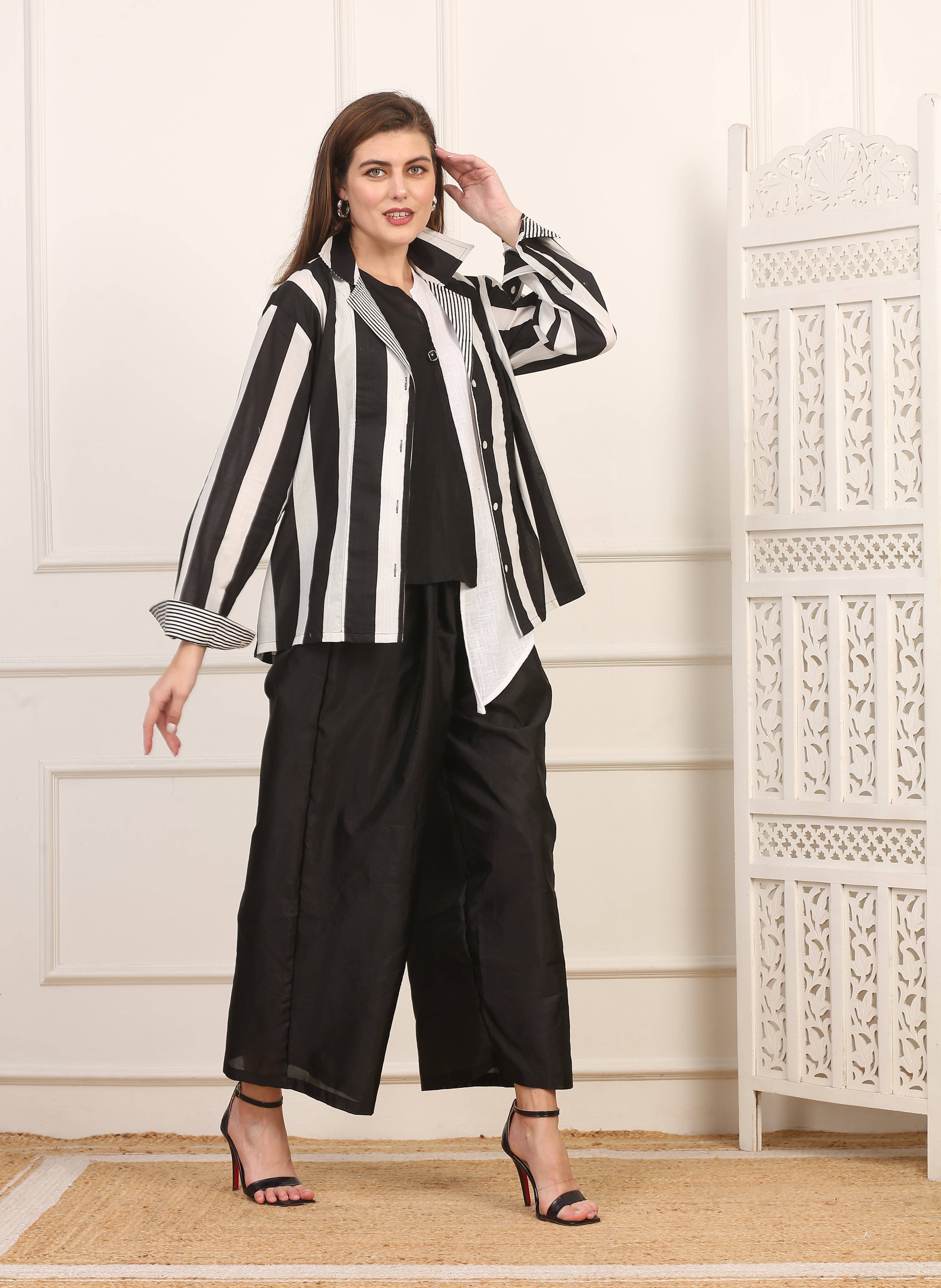 Camicia in Cotone a Righe Bianco e Nero