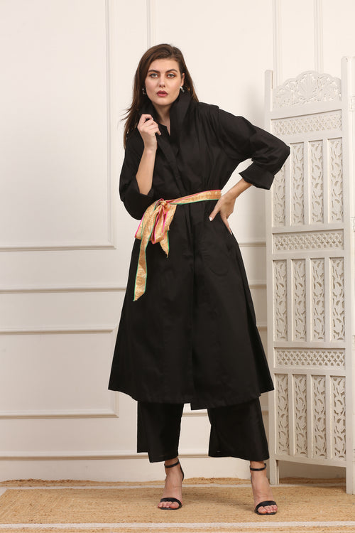 Soprabito Lungo Versatile in Cotone Viscosa Nero