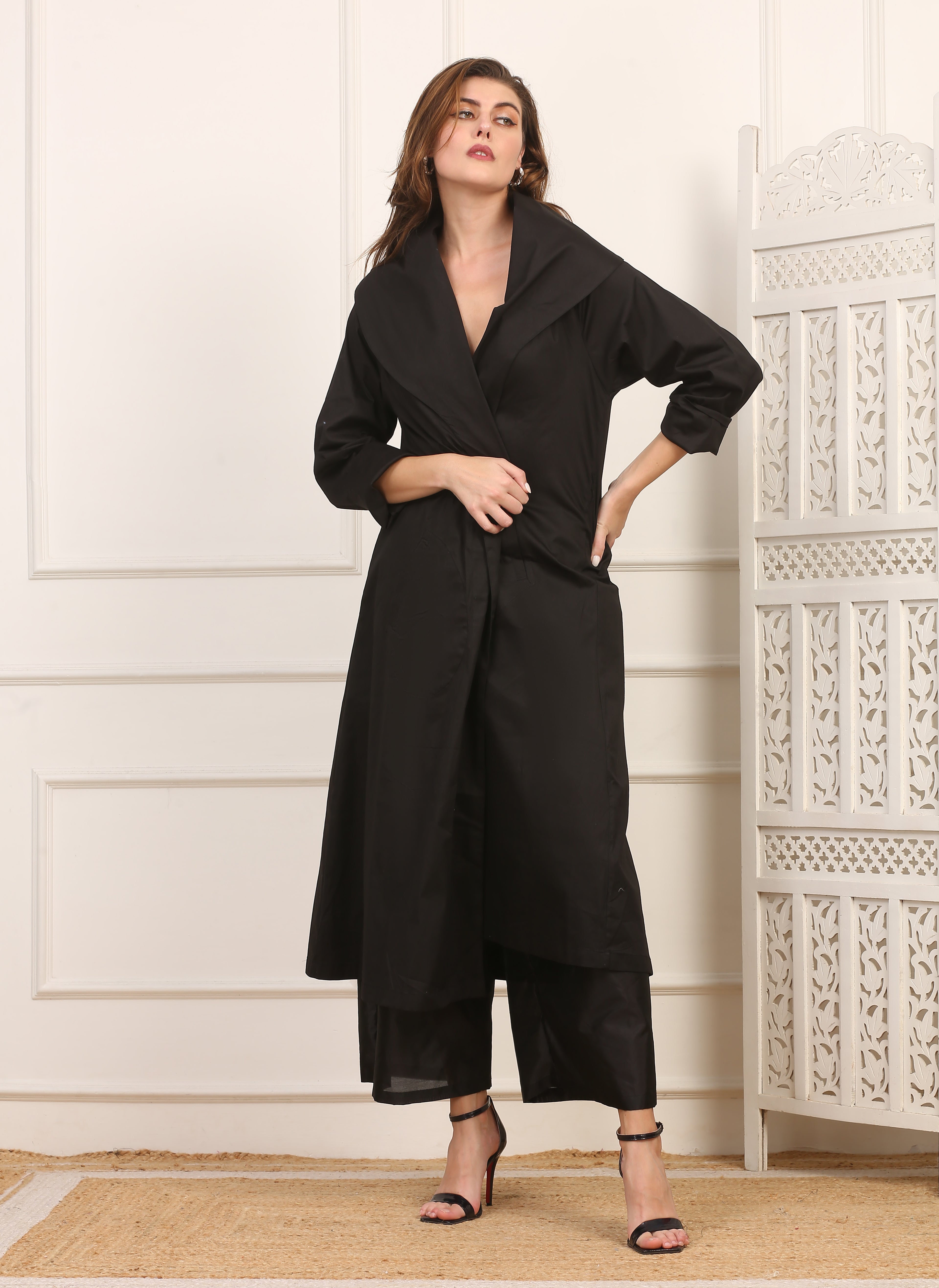 Soprabito Lungo Versatile in Cotone Viscosa Nero