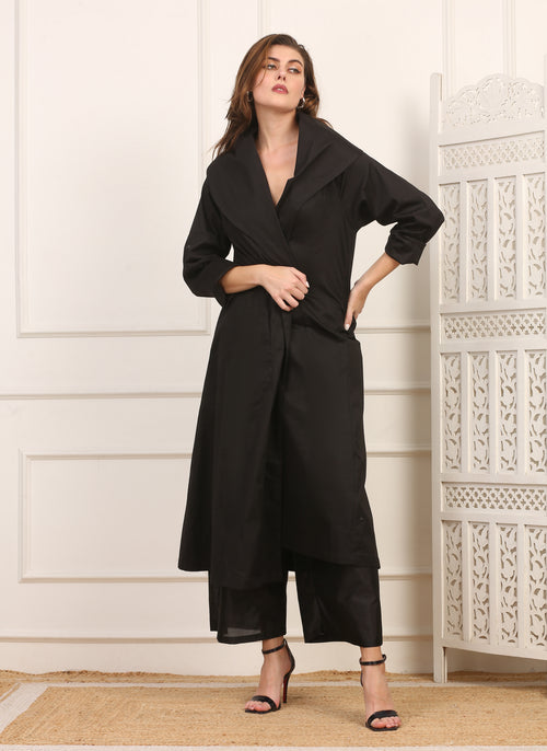 Soprabito Lungo Versatile in Cotone Viscosa Nero