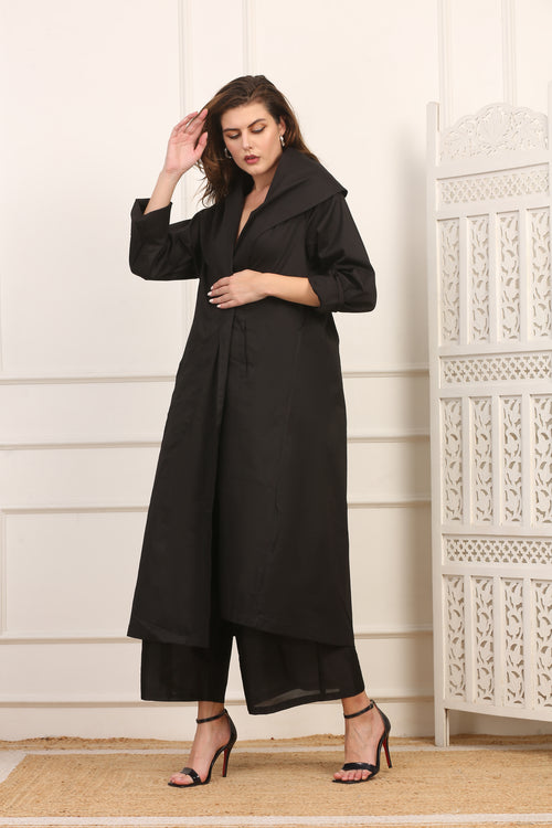 Soprabito Lungo Versatile in Cotone Viscosa Nero
