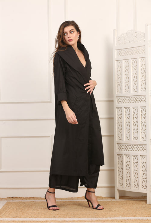 Soprabito Lungo Versatile in Cotone Viscosa Nero