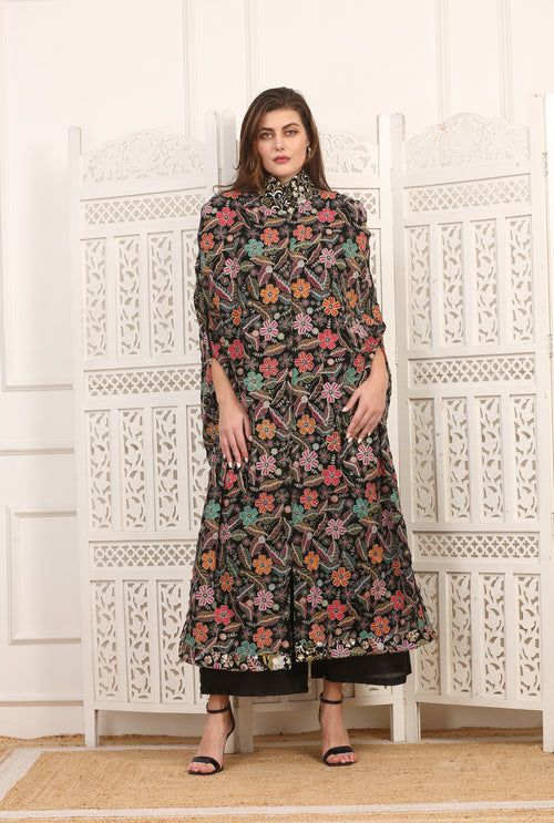 Soprabito Seta con Fiori Ricamati Multicolor