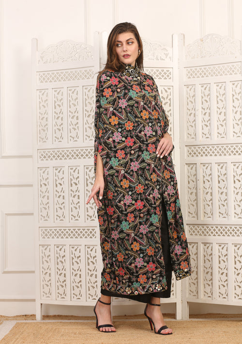 Soprabito Seta con Fiori Ricamati Multicolor