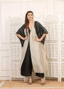 Kimono in Lino Cotone Bianco con Maniche Shibori Nere