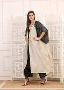 Kimono in Lino Cotone Bianco con Maniche Shibori Nere