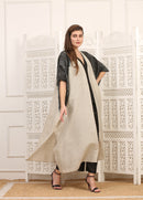 Kimono in Lino Cotone Bianco con Maniche Shibori Nere