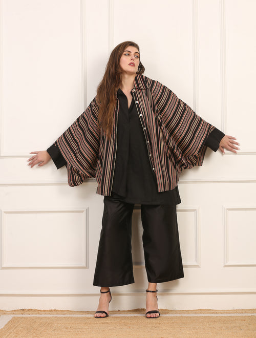 Camicia in Cotone a Righe con Maniche a Pipistrello