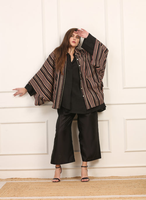 Camicia in Cotone a Righe con Maniche a Pipistrello