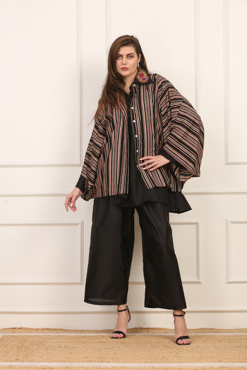 Camicia in Cotone a Righe con Maniche a Pipistrello