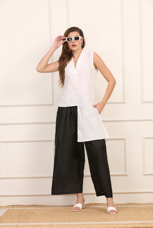 Top Asimmetrico in Lino Bianco