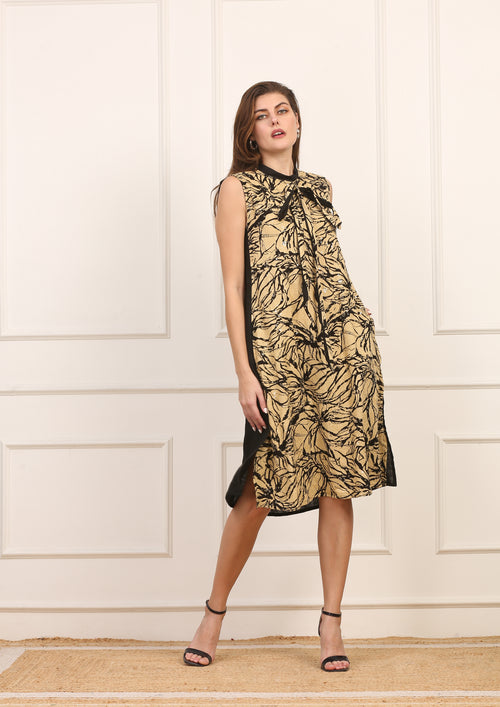 Abito in viscosa con Stampa Floreale Oro e Nero