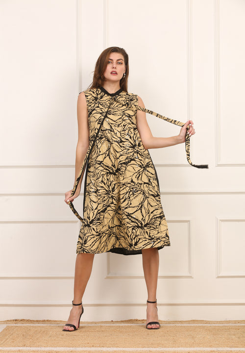 Abito in viscosa con Stampa Floreale Oro e Nero