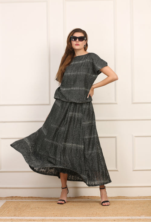 Gonna Midi in Macramè Maltinto Grigio