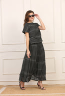 Gonna Midi in Macramè Maltinto Grigio