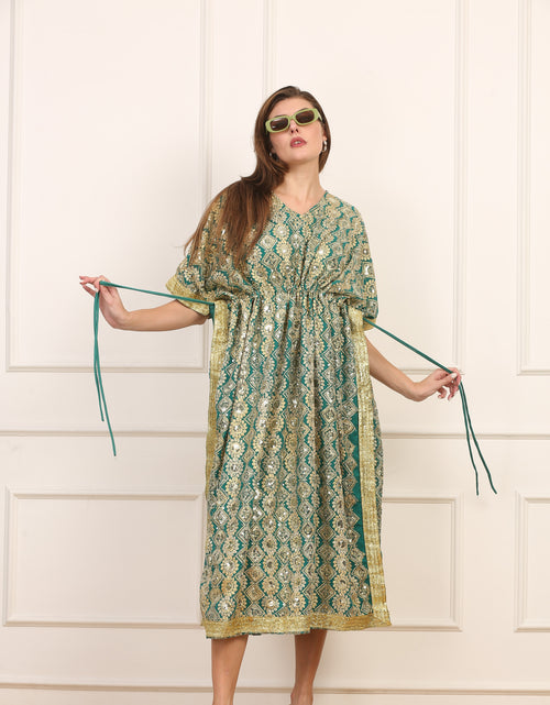 Kaftano Seta con Paillettes Verde Artigianale