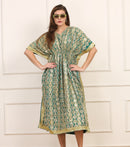 Kaftano Seta con Paillettes Verde Artigianale