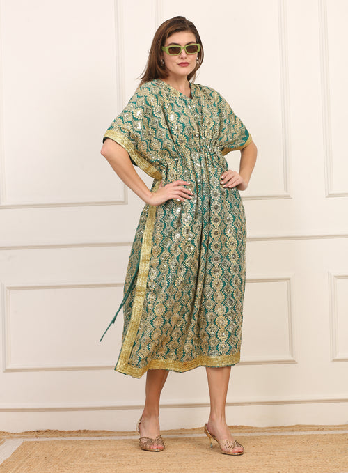 Kaftano Seta con Paillettes Verde Artigianale