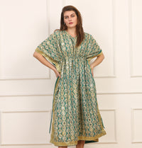 Kaftano Seta con Paillettes Verde Artigianale