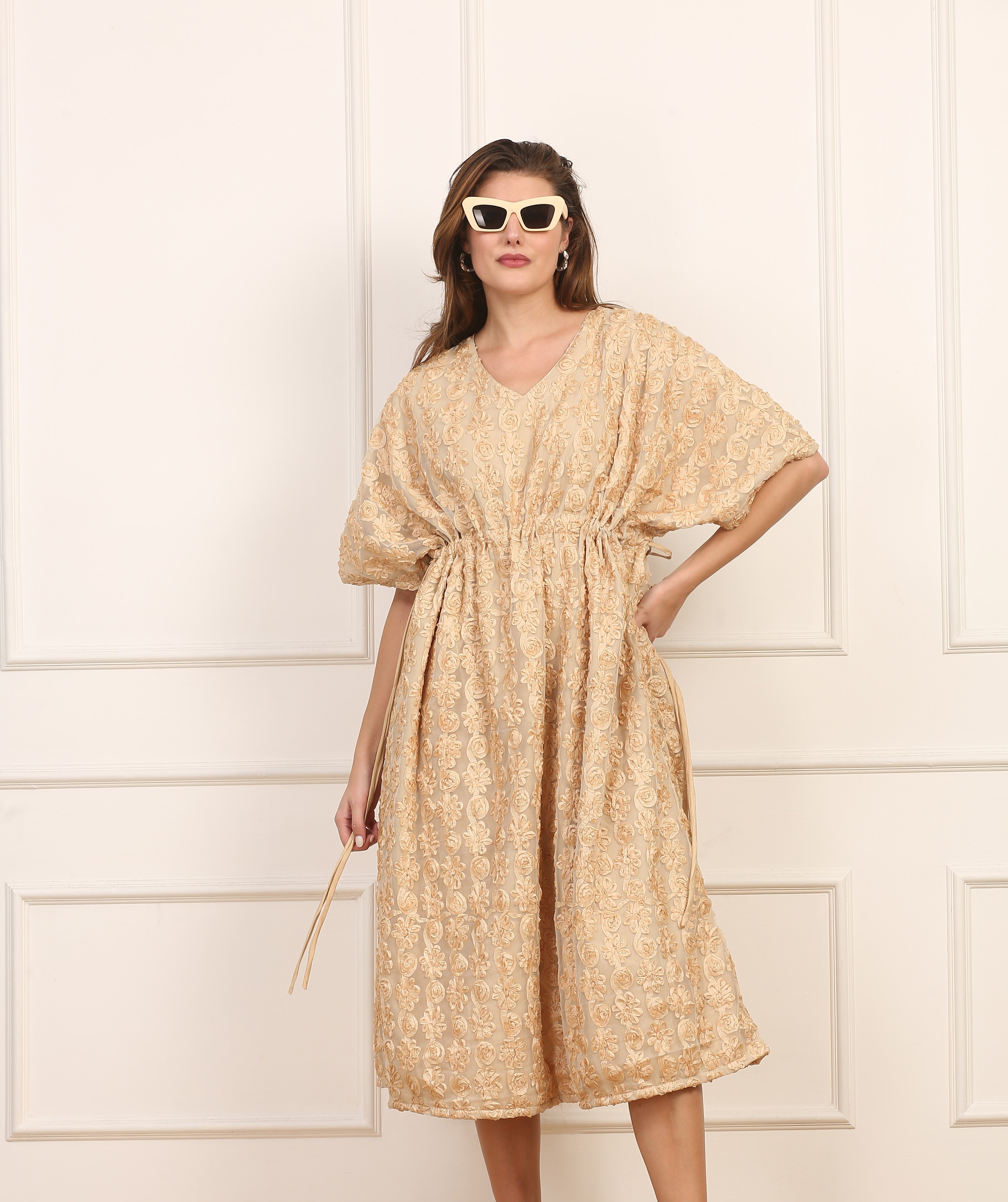 Kaftano Seta con Paillettes in Oro Artigianale