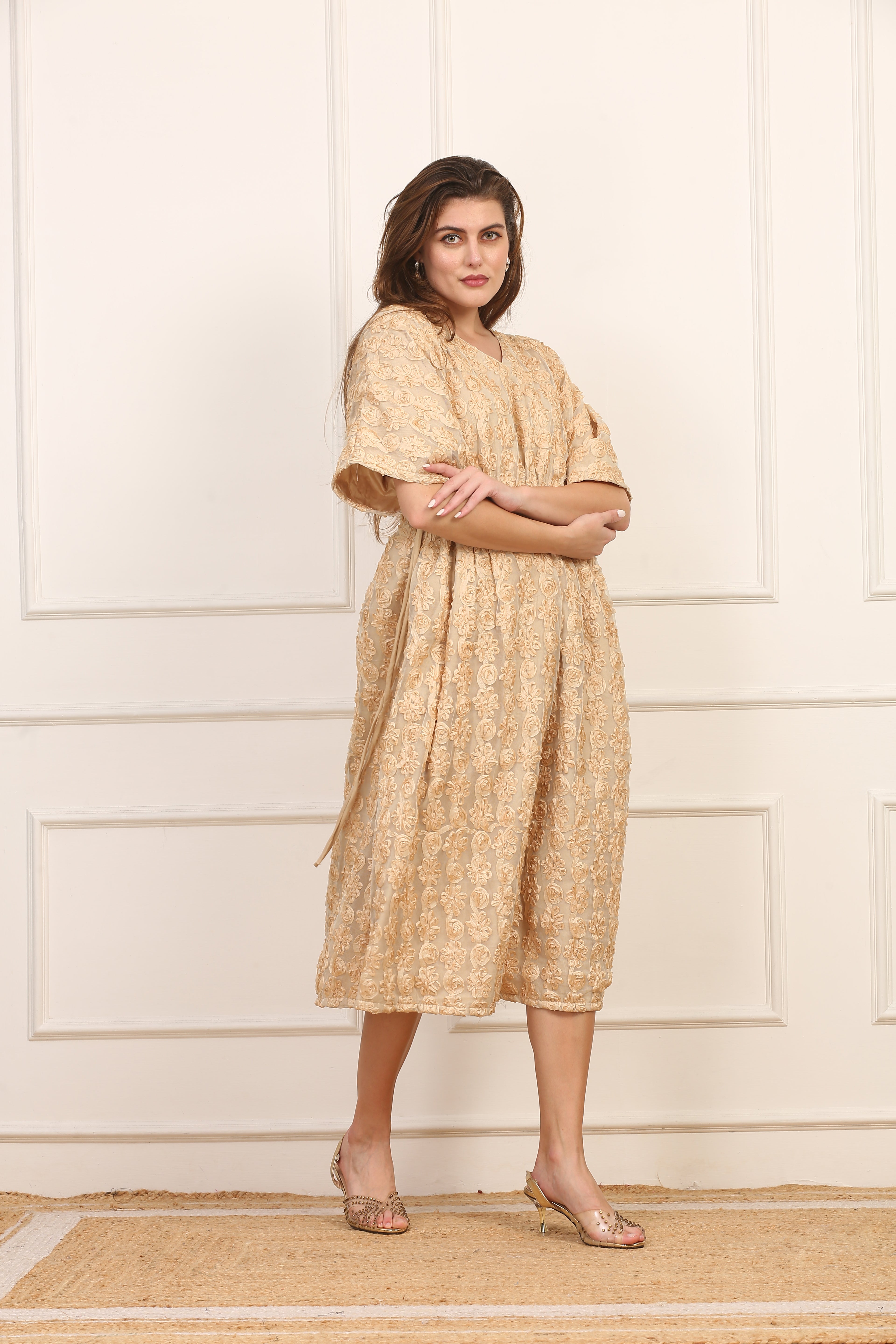 Kaftano Seta con Paillettes in Oro Artigianale