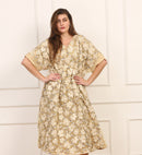 Kaftano Seta con Paillettes in Oro e Ricami Bianchi