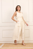 Abito Midi in Lino e Cotone con Schiena Incrociata - Beige Naturale