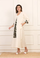 Abito in Lino e Cotone Beige con Inserti in Seta