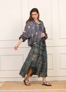 Giubbino con Cappuccio in Seta Shibori Viola con Motivi Geometrici