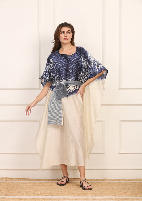Kaftano Versatile in Seta Shibori Blu e Bianco