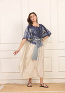 Kaftano Versatile in Seta Shibori Blu e Bianco