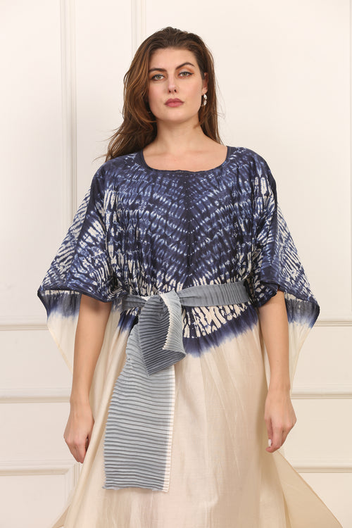 Kaftano Versatile in Seta Shibori Blu e Bianco