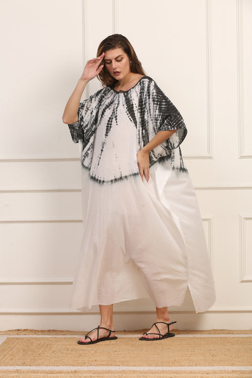 Kaftano Versatile in Seta Shibori Bianco e Nero