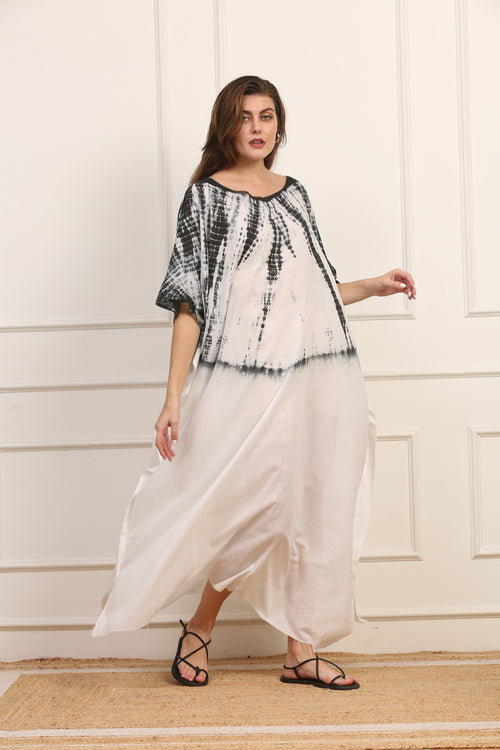Kaftano Versatile in Seta Shibori Bianco e Nero
