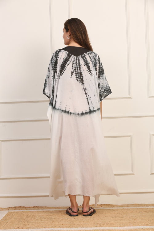 Kaftano Versatile in Seta Shibori Bianco e Nero