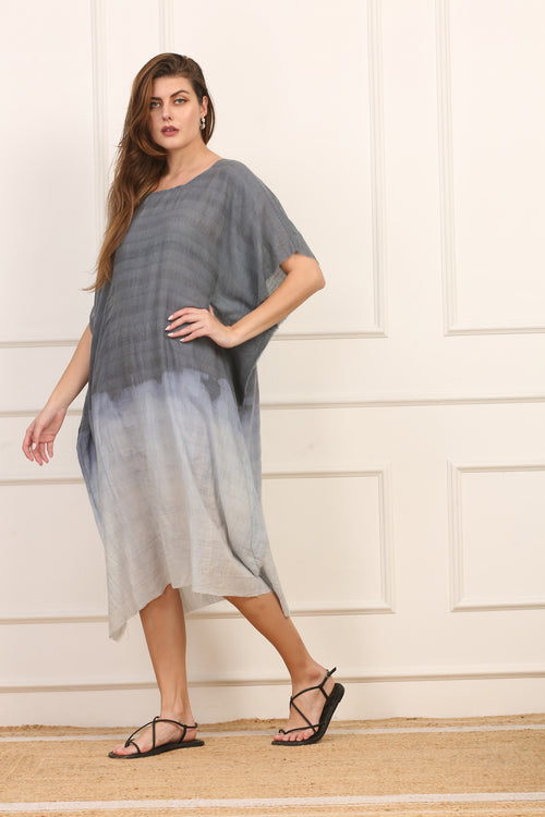 Kaftano Versatile in Seta Cotone Grigio Maltinto Degradé