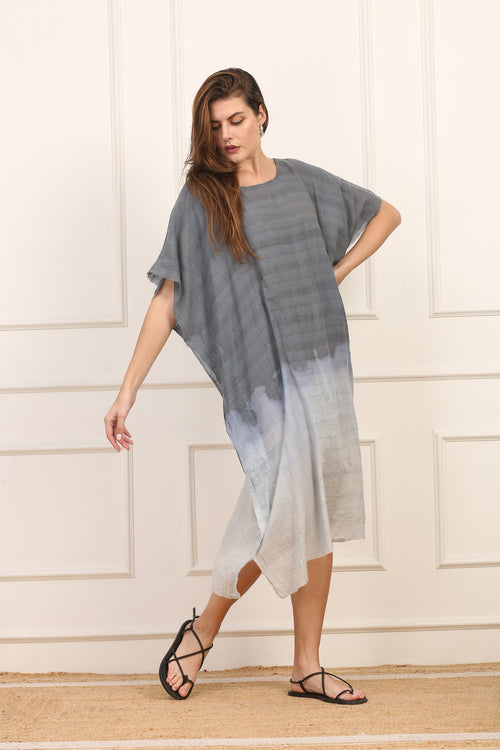 Kaftano Versatile in Seta Cotone Grigio Maltinto Degradé