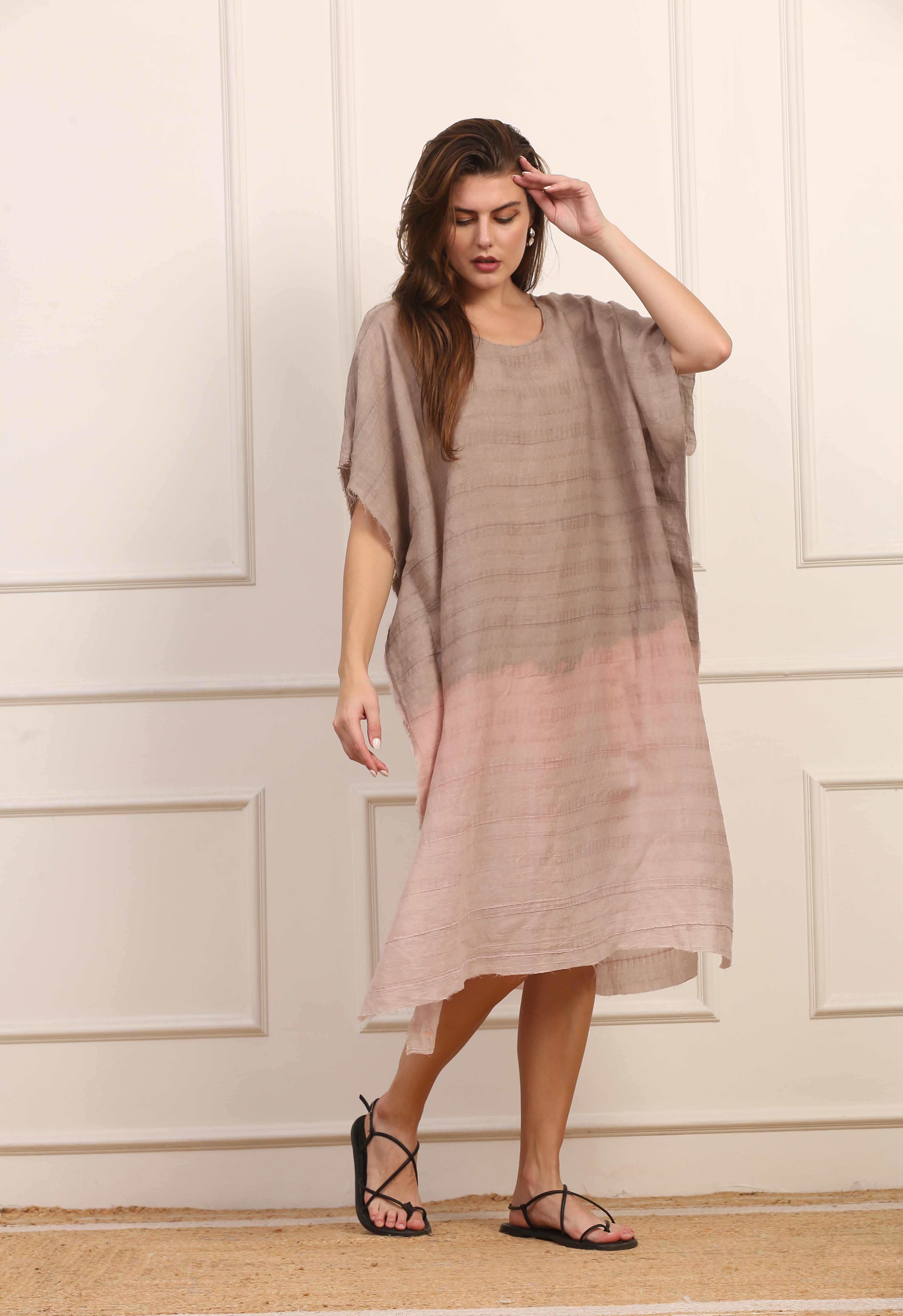 Kaftano Versatile in Seta Cotone Maltinto Color Naturale Degradé