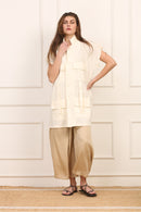 Gilet Lungo in Lino Beige con Cintura