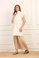 Gilet Lungo in Lino Beige con Cintura