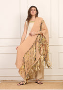 Stola in Seta Beige con Frange Artigianali Multicolor