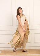 Stola in Seta Beige con Frange Artigianali Multicolor